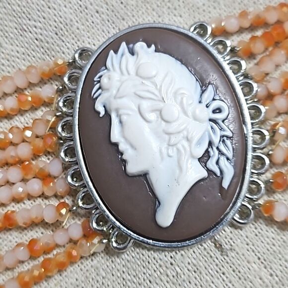 Vintage Antique Silver Lava Cameo Gemstone Bracelet OOAK - Picture 2 of 8